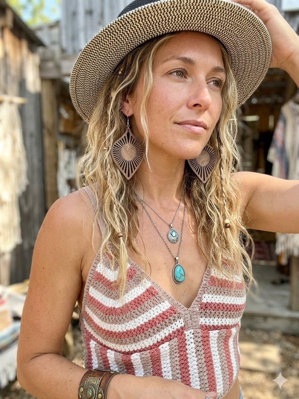 Sunburst laser cut wooden Teardrop Earrings w resort vacay beach hippy vibe